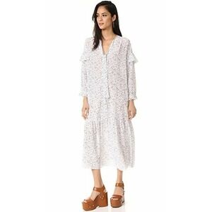 MiH Jeans Erika Floral Silk Midi Dress XS White Long Sleeve